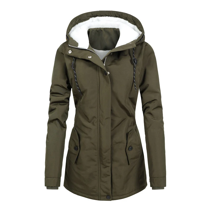 Damen Wasserabweisender Parka mit Teddyfutter, Kapuze und tailliertem Schnitt Nord Taschen