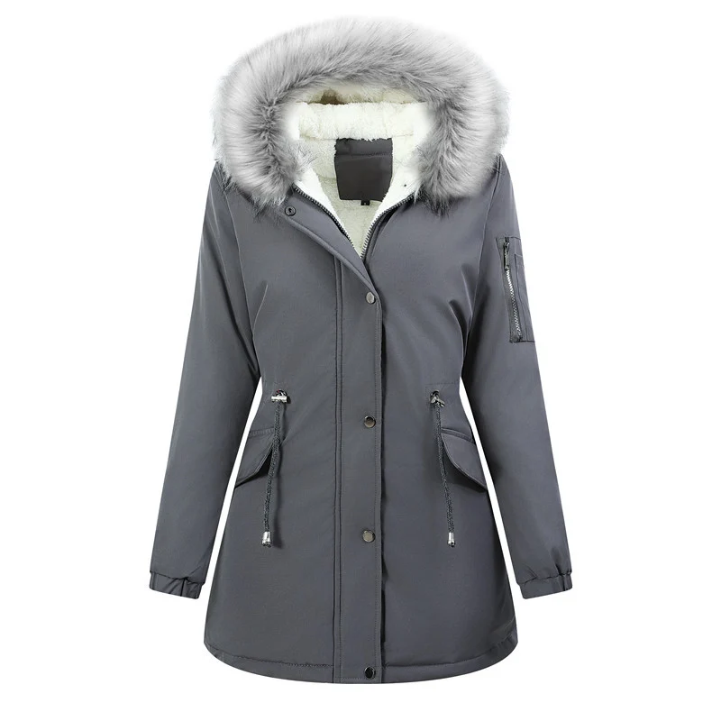 Damen Thermo-Parka mit Sherpa-Innenfutter, Kunstfellkapuze und tailliertem Kordelzug Nord Taschen