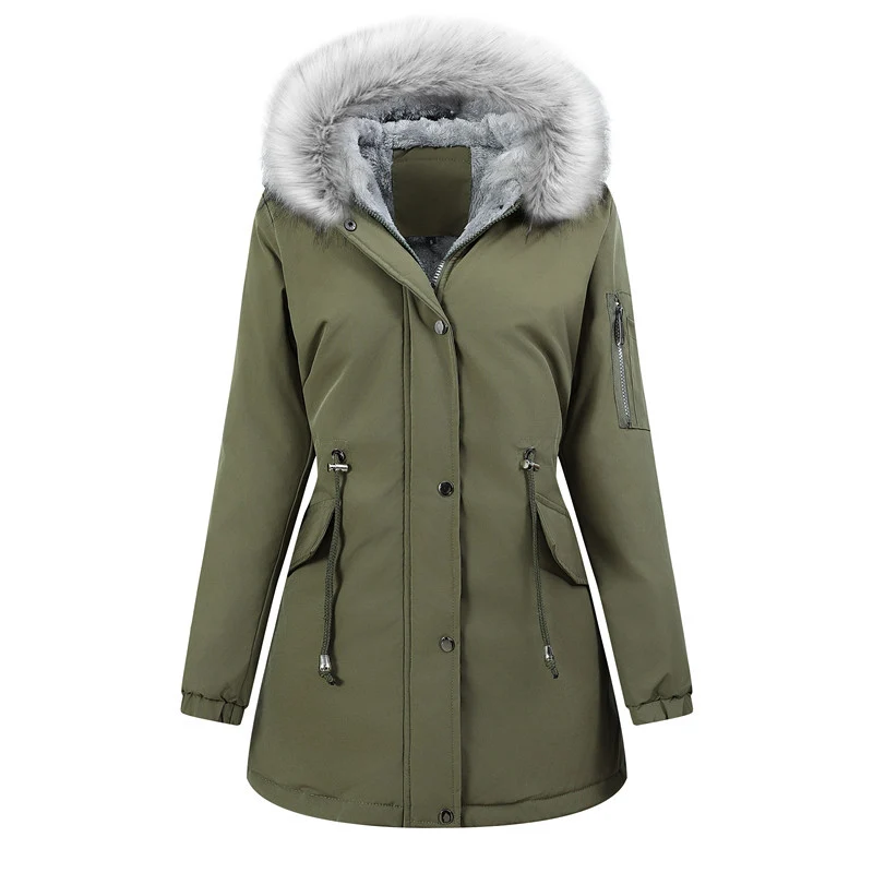 Damen Thermo-Parka mit Sherpa-Innenfutter, Kunstfellkapuze und tailliertem Kordelzug Nord Taschen