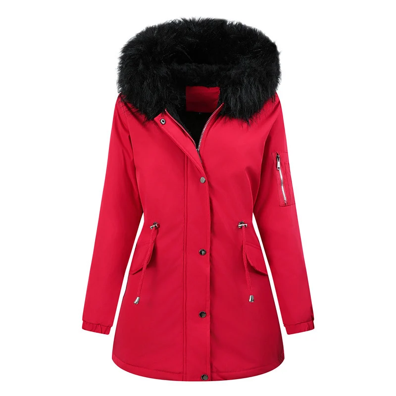 Damen Thermo-Parka mit Sherpa-Innenfutter, Kunstfellkapuze und tailliertem Kordelzug Nord Taschen