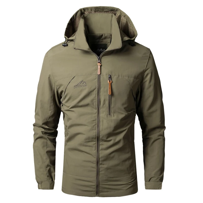 Herren Leichte wasserabweisende Allwetter-Outdoorjacke mit Kapuze und Brust-Reißverschluss Nord Taschen