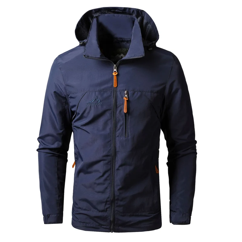 Herren Leichte wasserabweisende Allwetter-Outdoorjacke mit Kapuze und Brust-Reißverschluss Nord Taschen