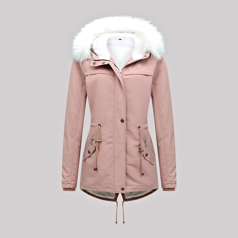 Damen Taillierter Winterparka mit Thermofleece-Futter und abnehmbarer Kunstfellkapuze Nord Taschen