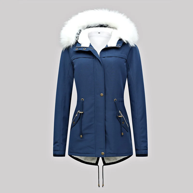 Damen Taillierter Winterparka mit Thermofleece-Futter und abnehmbarer Kunstfellkapuze Nord Taschen