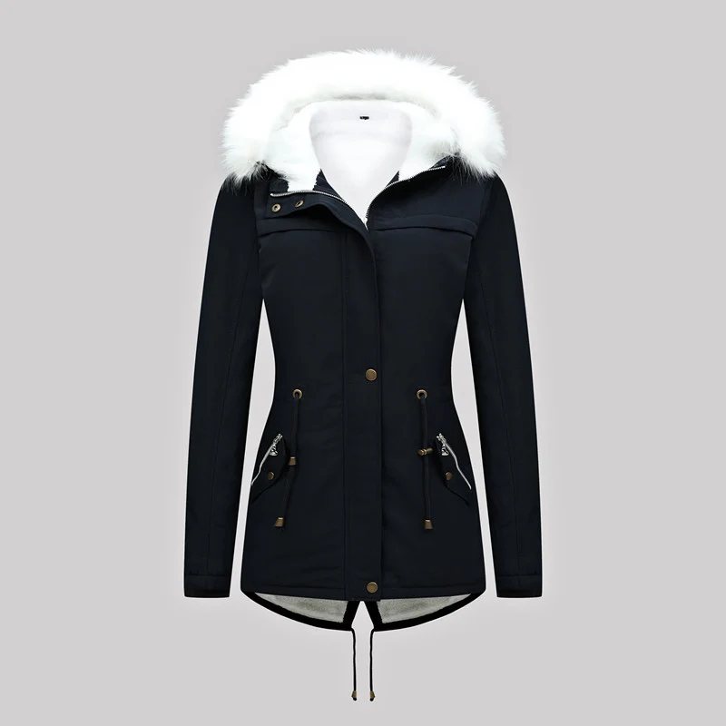 Damen Taillierter Winterparka mit Thermofleece-Futter und abnehmbarer Kunstfellkapuze Nord Taschen