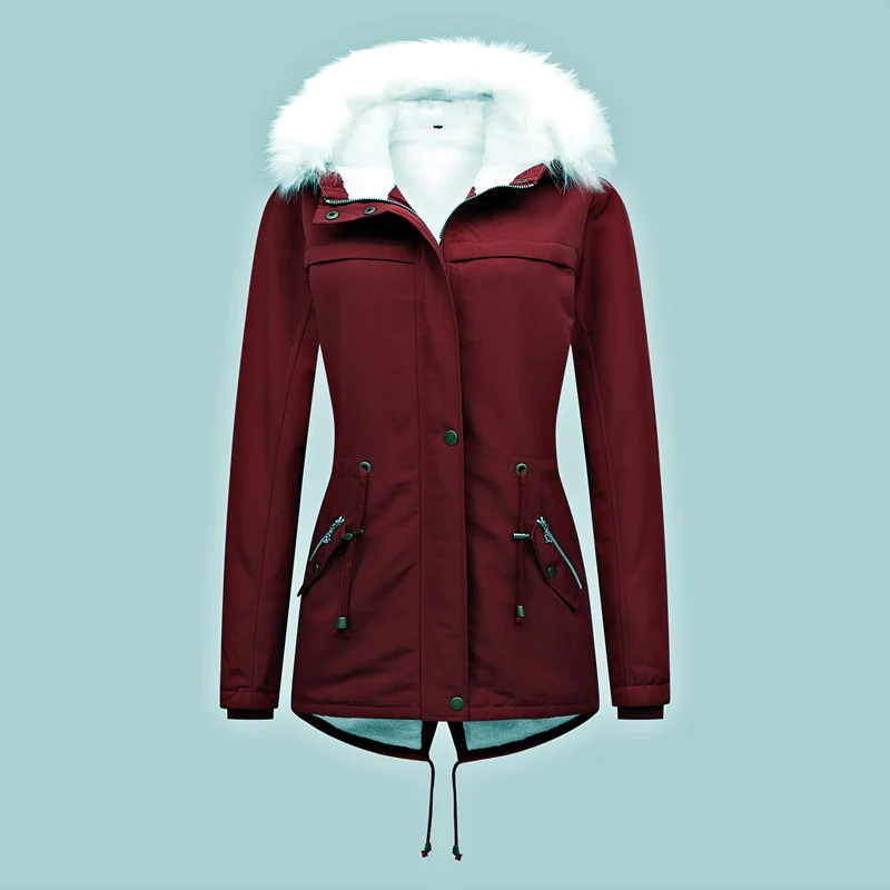 Damen Taillierter Winterparka mit Thermofleece-Futter und abnehmbarer Kunstfellkapuze Nord Taschen