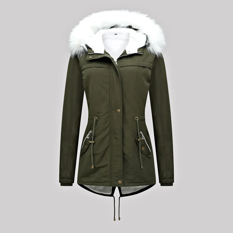 Damen Taillierter Winterparka mit Thermofleece-Futter und abnehmbarer Kunstfellkapuze Nord Taschen