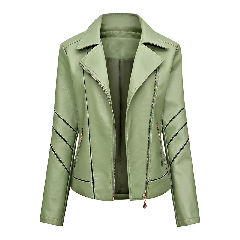 Damen Taillierte Kunstleder-Bikerjacke mit Ziernähten und Reißverschlusstaschen Nord Taschen