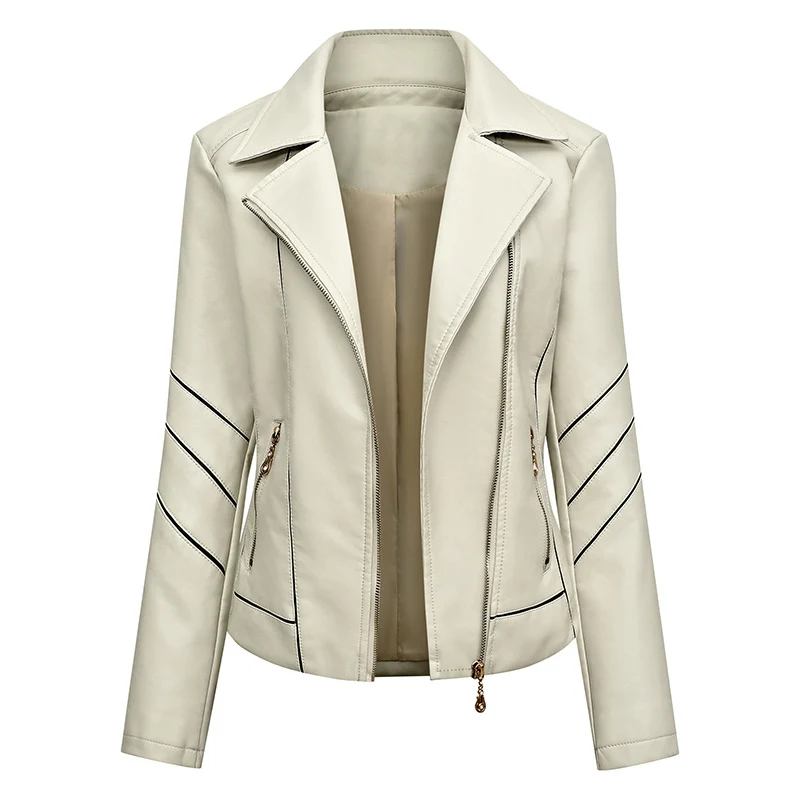 Damen Taillierte Kunstleder-Bikerjacke mit Ziernähten und Reißverschlusstaschen Nord Taschen