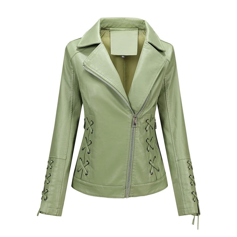 Damen Lederimitat-Bikerjacke mit seitlichen Schnürungen und asymmetrischem Reißverschluss Nord Taschen