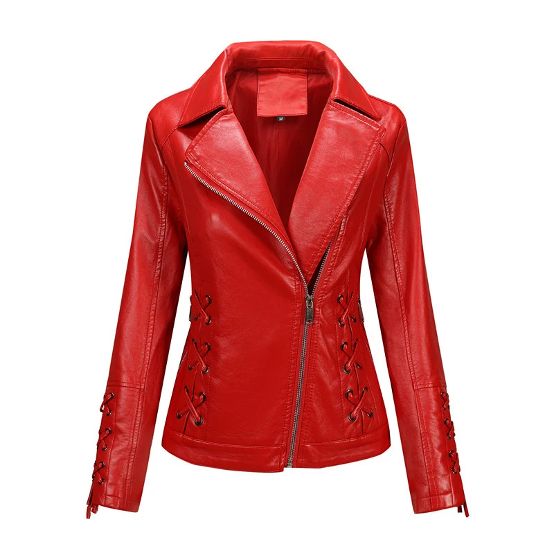 Damen Lederimitat-Bikerjacke mit seitlichen Schnürungen und asymmetrischem Reißverschluss Nord Taschen