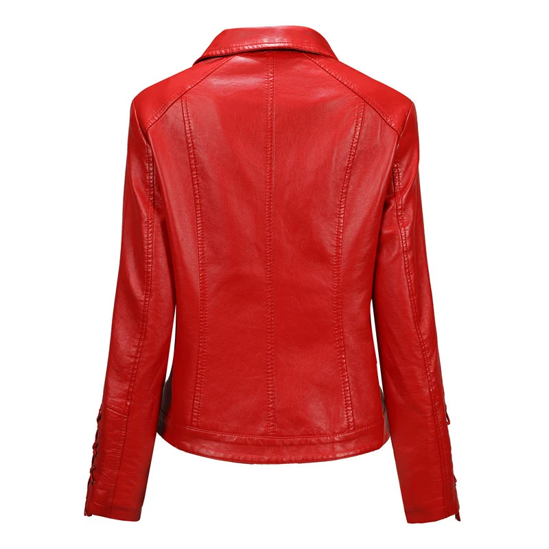 Damen Lederimitat-Bikerjacke mit seitlichen Schnürungen und asymmetrischem Reißverschluss Nord Taschen