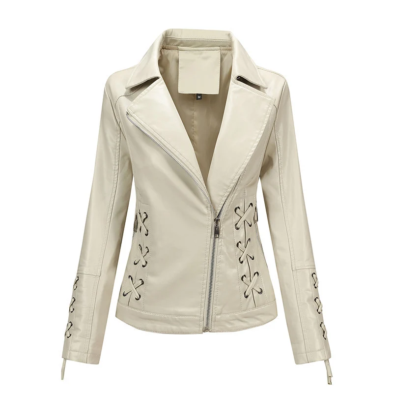 Damen Lederimitat-Bikerjacke mit seitlichen Schnürungen und asymmetrischem Reißverschluss Nord Taschen