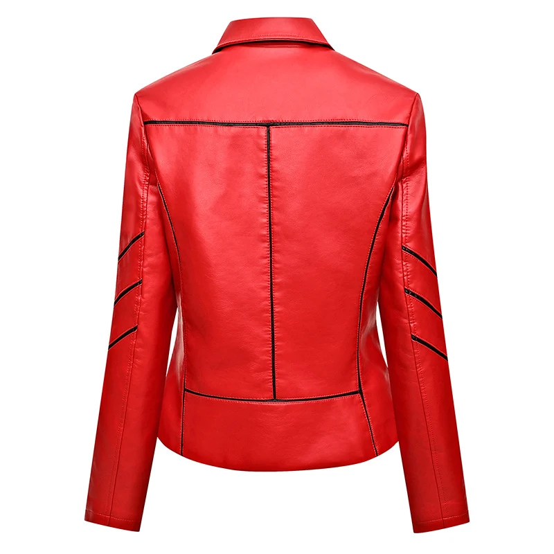 Damen Kurze Kunstleder-Bikerjacke mit asymmetrischem Reißverschluss, Ziersteppungen und Eingrifftaschen Nord Taschen