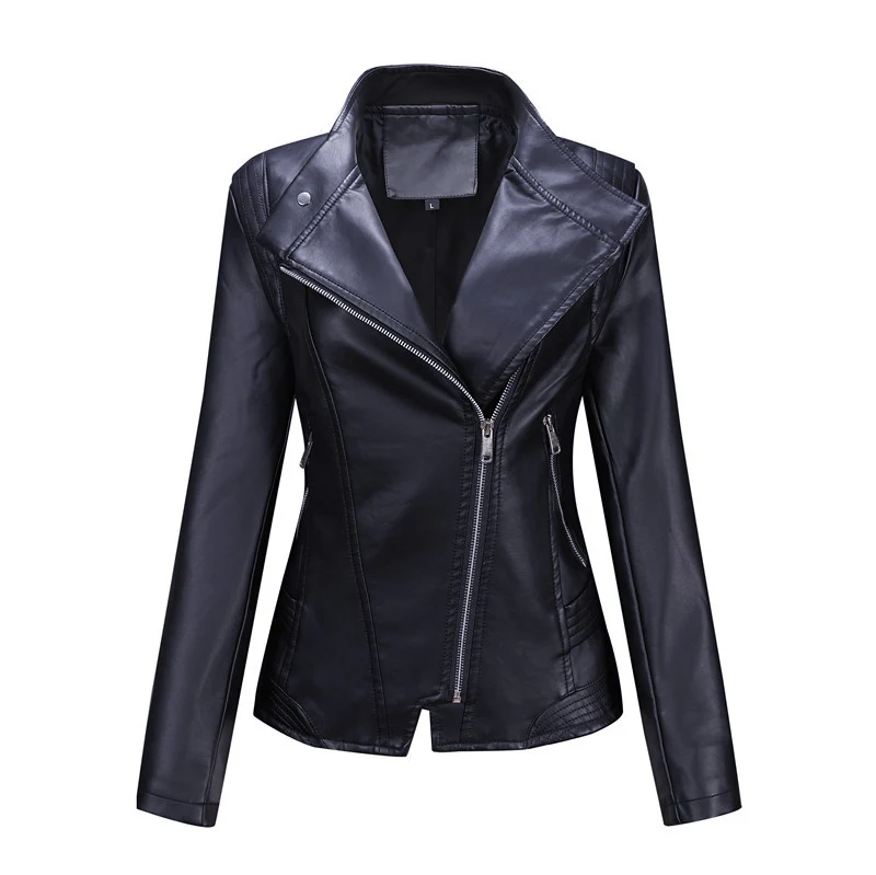 Damen Figurnahe Bikerjacke aus Kunstleder mit asymmetrischem Reißverschluss und taillierendem Schnitt Nord Taschen