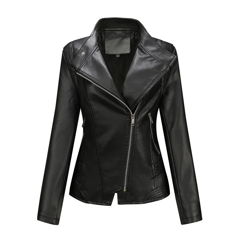 Damen Figurnahe Bikerjacke aus Kunstleder mit asymmetrischem Reißverschluss und taillierendem Schnitt Nord Taschen