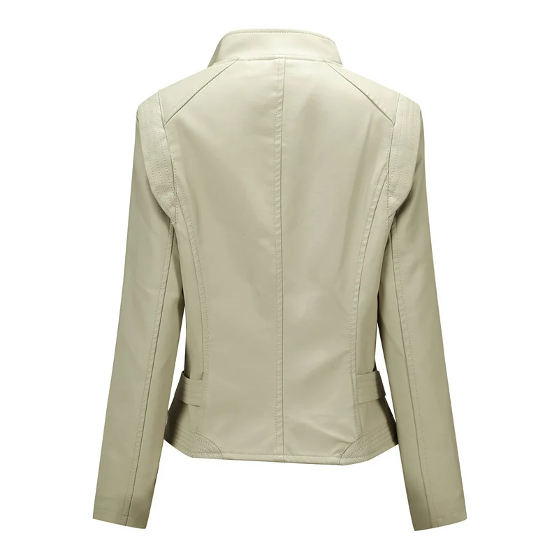 Damen Figurnahe Bikerjacke aus Kunstleder mit asymmetrischem Reißverschluss und taillierendem Schnitt Nord Taschen