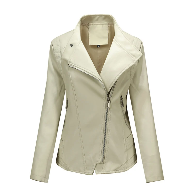 Damen Figurnahe Bikerjacke aus Kunstleder mit asymmetrischem Reißverschluss und taillierendem Schnitt Nord Taschen