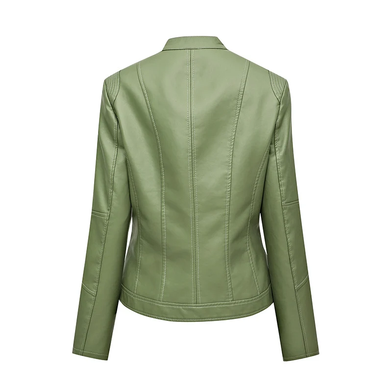 Damen Figurbetonte Kunstleder-Bikerjacke mit Stehkragen, taillierten Nähten und Reißverschlusstaschen Nord Taschen