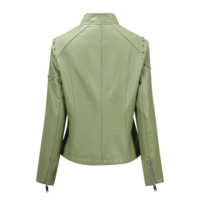 Damen Asymmetrische Kunstleder-Bikerjacke mit Nieten & schrägem Reißverschluss Nord Taschen