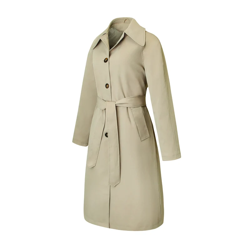 Damen Trenchcoat mit Bindegürtel, tailliertem Schnitt und Hemdkragen Nord Taschen
