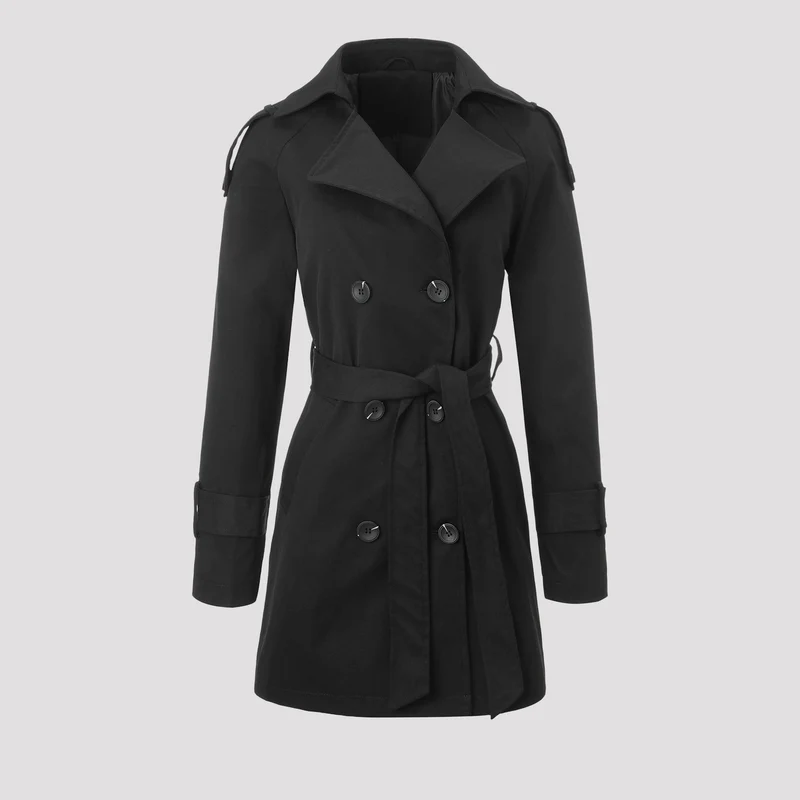 Damen Taillierter Trenchcoat mit Bindegürtel, Schulterriegeln und Metallring-Details Nord Taschen