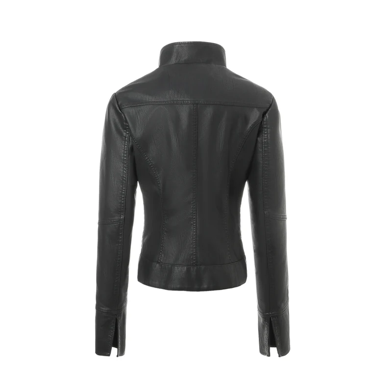 Damen Taillierte Lederjacke mit Stehkragen und Stepp-Panels Nord Taschen