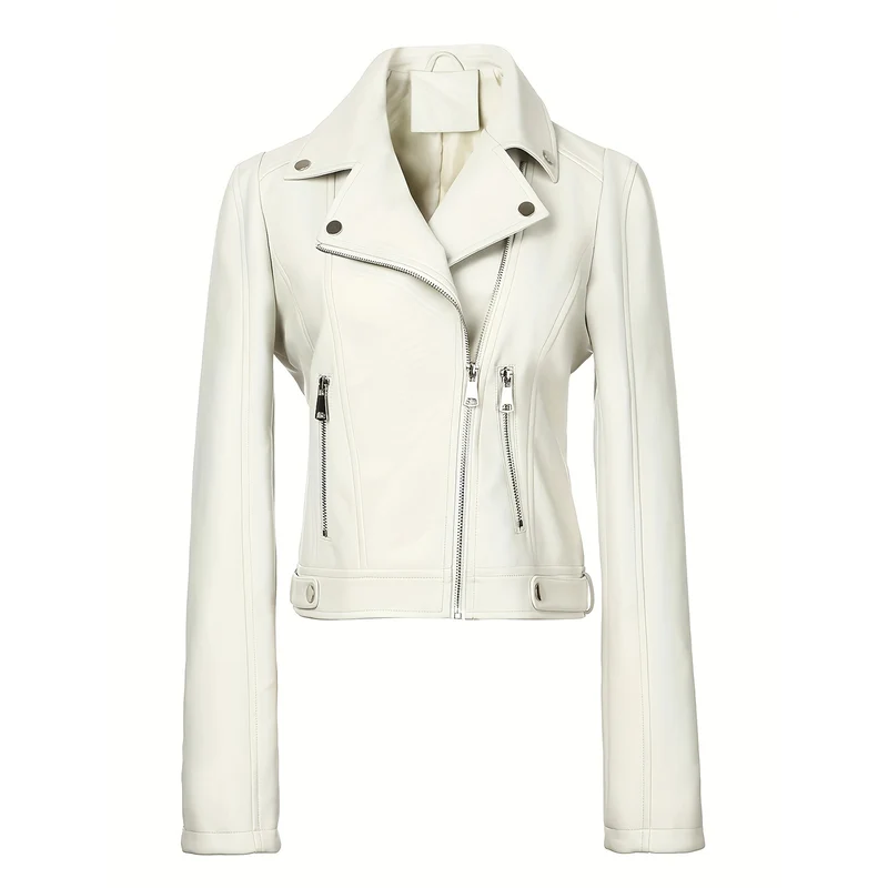 Damen Taillierte Bikerjacke in Lederoptik mit asymmetrischem Reißverschluss und Ziernähten Nord Taschen