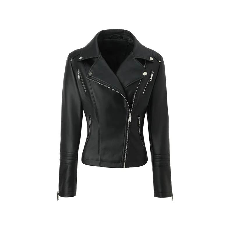 Damen Taillierte Bikerjacke aus softem Kunstleder mit gesteppter Schulter- und Ärmelpartie Nord Taschen