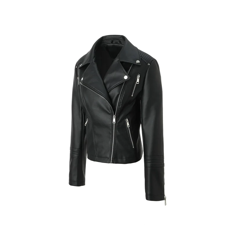Damen Taillierte Bikerjacke aus softem Kunstleder mit gesteppter Schulter- und Ärmelpartie Nord Taschen