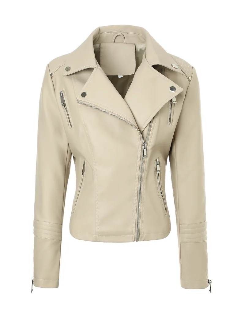 Damen Taillierte Bikerjacke aus softem Kunstleder mit gesteppter Schulter- und Ärmelpartie Nord Taschen