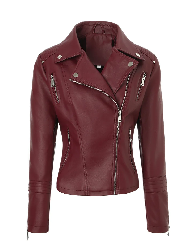Damen Taillierte Bikerjacke aus softem Kunstleder mit gesteppter Schulter- und Ärmelpartie Nord Taschen