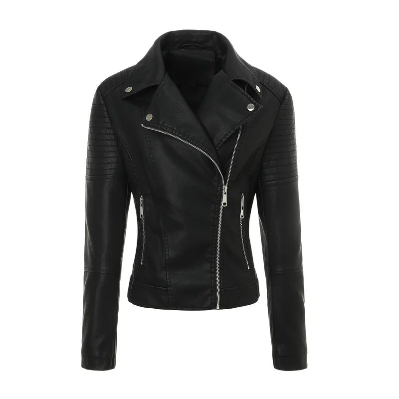 Damen Taillierte Bikerjacke aus Kunstleder mit gesteppter Schulterpartie und asymmetrischem Reißverschluss Nord Taschen