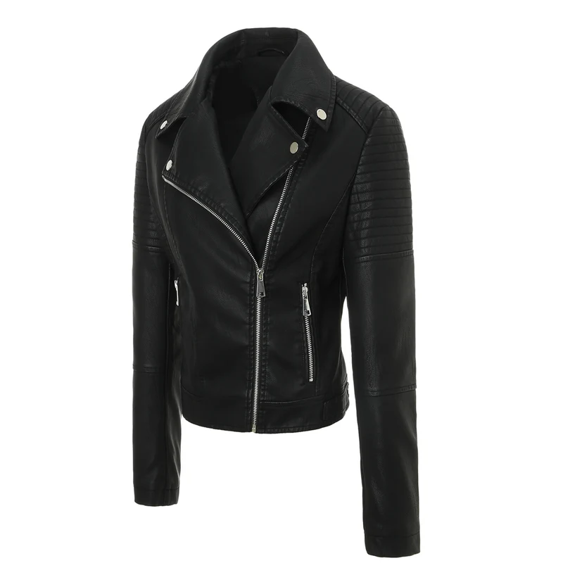 Damen Taillierte Bikerjacke aus Kunstleder mit gesteppter Schulterpartie und asymmetrischem Reißverschluss Nord Taschen