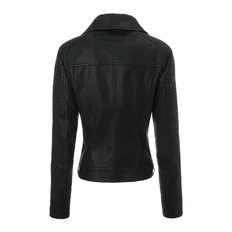 Damen Taillierte Bikerjacke aus Kunstleder mit gesteppter Schulterpartie und asymmetrischem Reißverschluss Nord Taschen