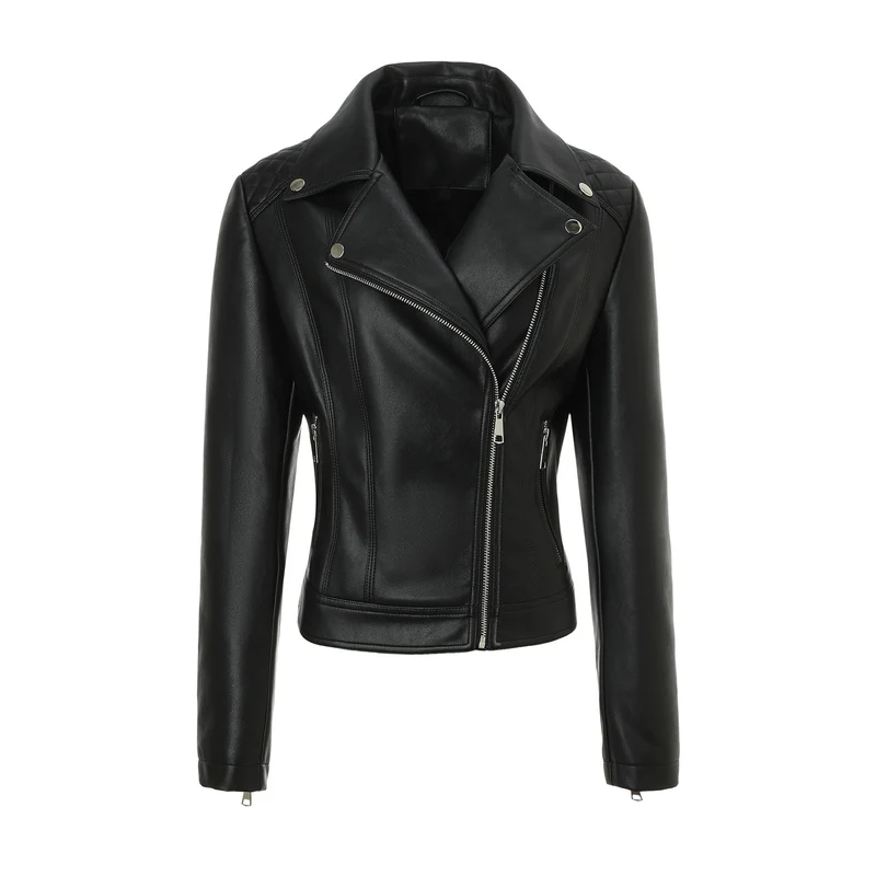 Damen Taillierte Biker-Lederjacke mit Stepp-Schultern Nord Taschen