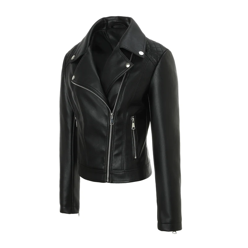 Damen Taillierte Biker-Lederjacke mit Stepp-Schultern Nord Taschen