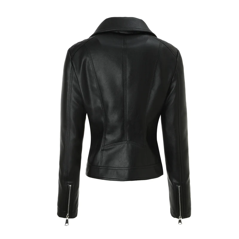 Damen Taillierte Biker-Lederjacke mit Stepp-Schultern Nord Taschen