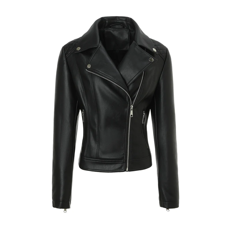 Damen Taillierte Biker-Lederjacke mit Stepp-Schultern Nord Taschen
