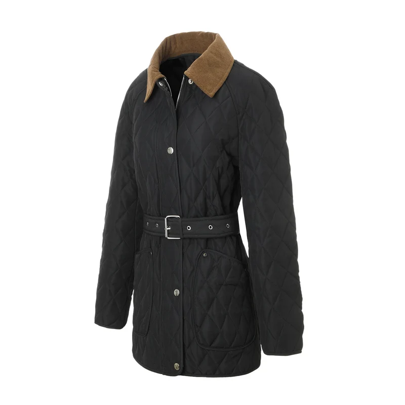 Damen Steppmantel mit Taillengürtel und Cordkragen Nord Taschen