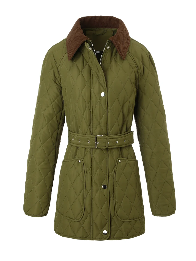 Damen Steppmantel mit Taillengürtel und Cordkragen Nord Taschen
