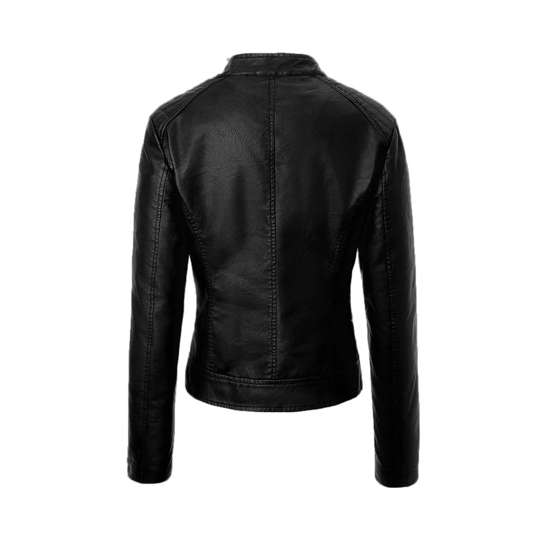 Damen Slim-Fit Biker-Lederjacke mit Stehkragen Nord Taschen