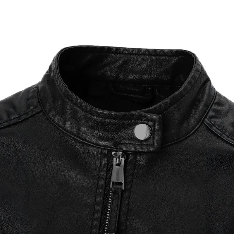 Damen Slim-Fit Biker-Lederjacke mit Stehkragen Nord Taschen