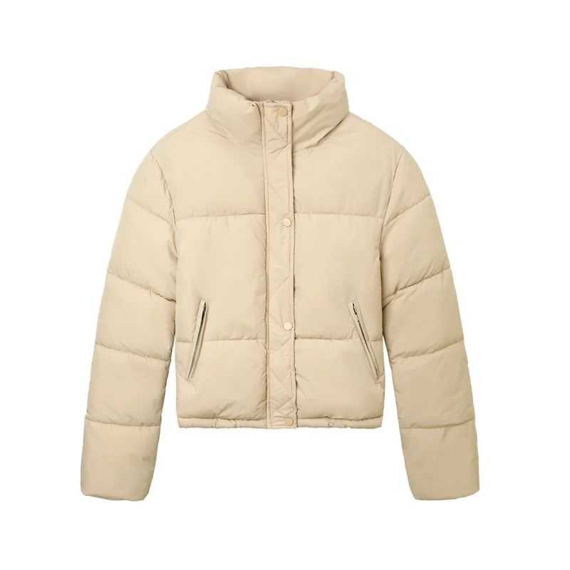 Damen Boxy-Pufferjacke mit hohem Stehkragen und verdeckter Druckknopfleiste Nord Taschen