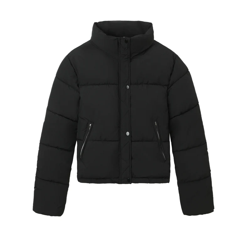 Damen Boxy-Pufferjacke mit hohem Stehkragen und verdeckter Druckknopfleiste Nord Taschen