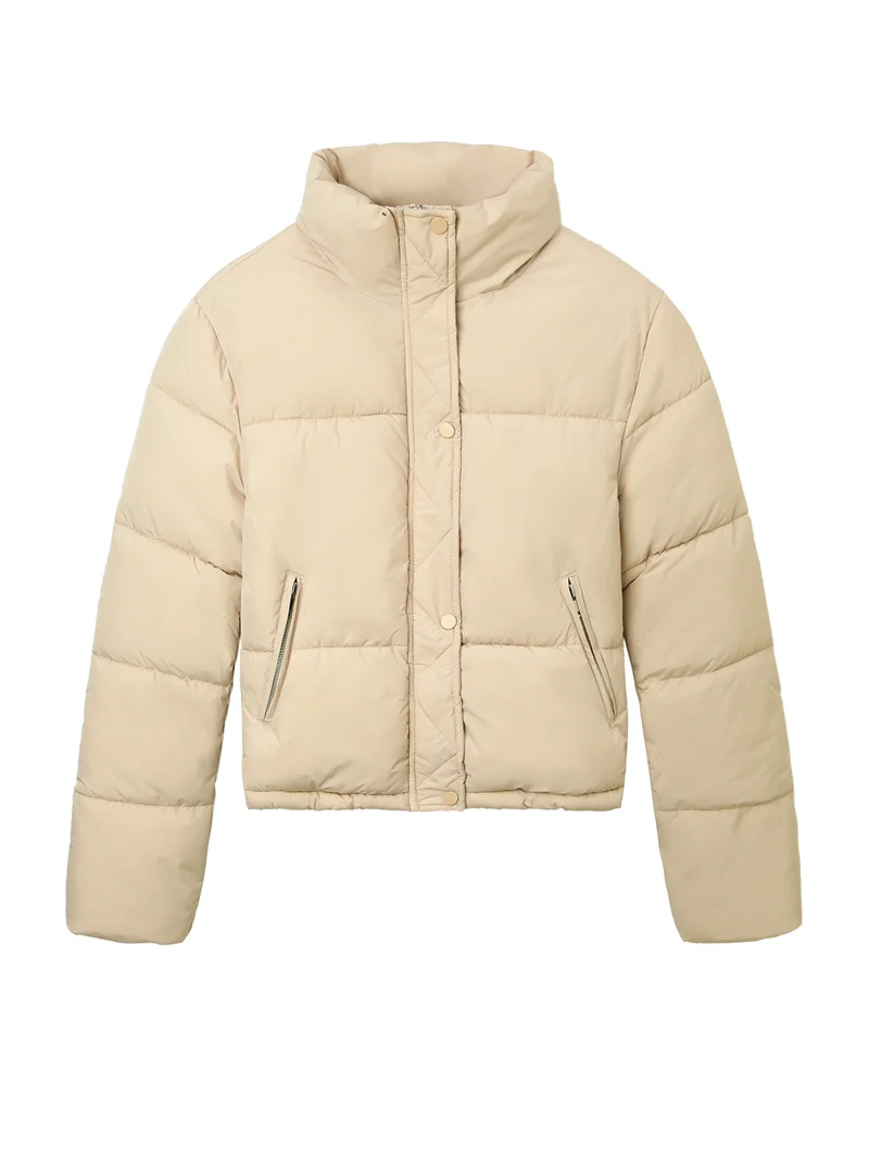 Damen Boxy-Pufferjacke mit hohem Stehkragen und verdeckter Druckknopfleiste Nord Taschen