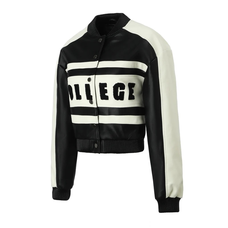 Damen Bicolor College-Bomberjacke aus Kunstleder mit Rippbündchen Nord Taschen