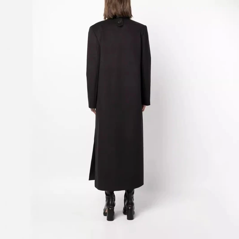 Damen Maxilanger Doppelreihiger Wollmix-Longcoat mit strukturierten Schultern und Pattentaschen Nord Taschen