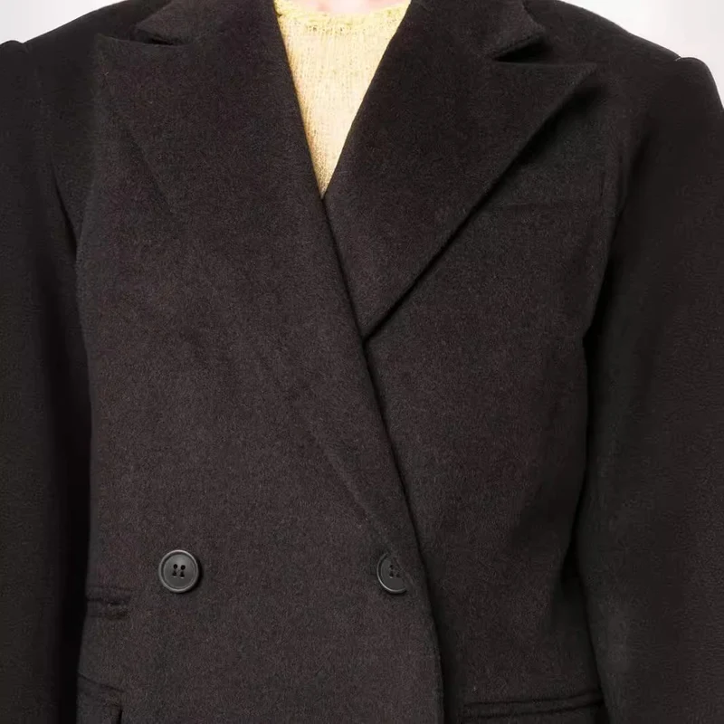 Damen Maxilanger Doppelreihiger Wollmix-Longcoat mit strukturierten Schultern und Pattentaschen Nord Taschen