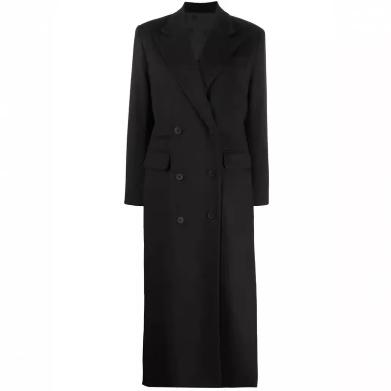 Damen Maxilanger Doppelreihiger Wollmix-Longcoat mit strukturierten Schultern und Pattentaschen Nord Taschen
